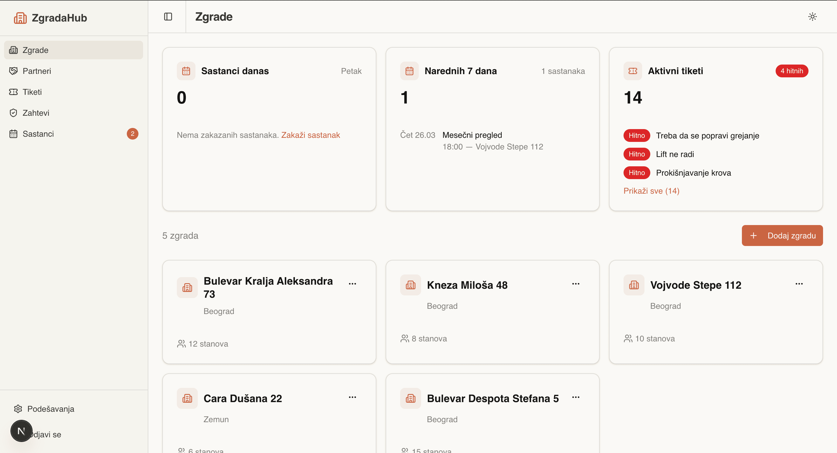 Screenshot — Kontrolna tabla